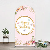 Lofaris Pink Floral Butterfly Happy Birthday Arch Backdrop